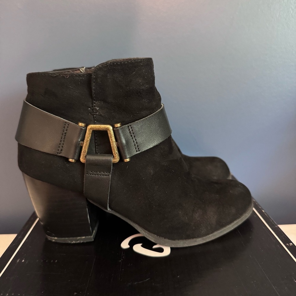 Black Faux Suede Ankle Boots with Buckle Detail